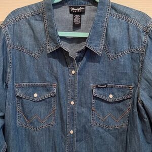 Wrangler Retro Western Snap Denim Shirt Dress Sz XL